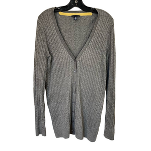 Tommy Hilfiger Gray Cable Knit Ribbed Womens Cardigan Sweater Y2K Longline Large
